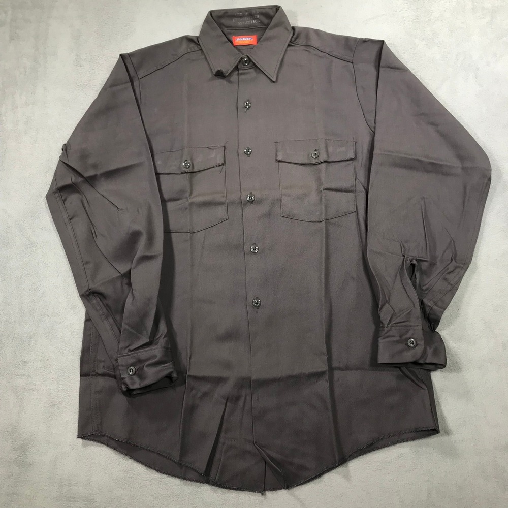 True Vintage 60s Dickies Work Shirt Mens L Gray Long Sleeve Button Up Twill